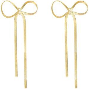 Bow Drop Dangle Earrings for Women, Long Tassel Chain Earrings Wedding